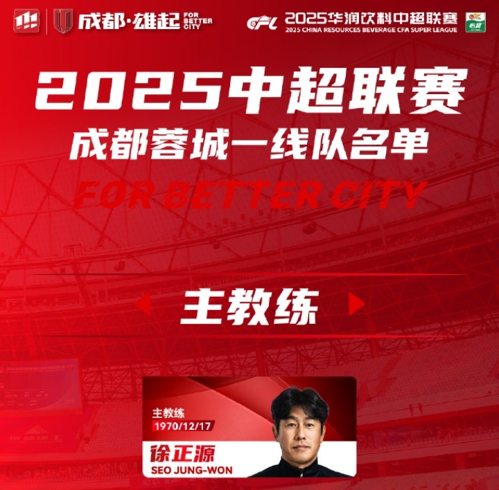  成都蓉城一線隊大名單出爐！