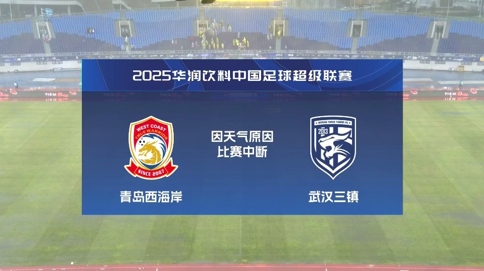  比賽延期！青島西海岸vs武漢三鎮(zhèn)進行至18分鐘，因天氣中斷30分鐘