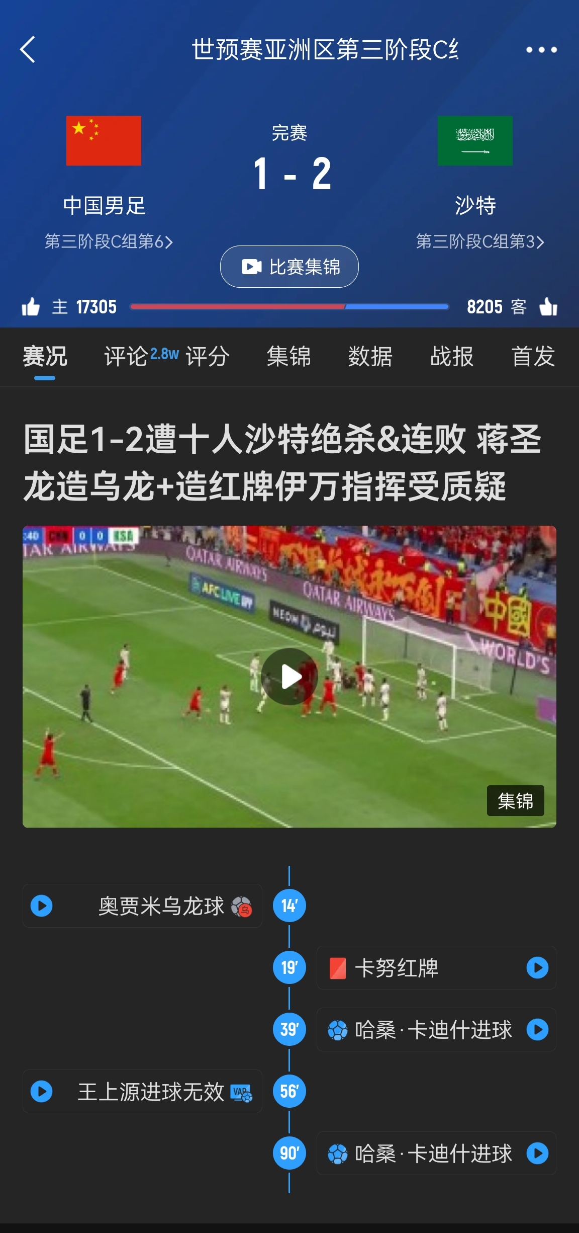  今天什么劇本？首戰(zhàn)沙特也是半場(chǎng)紅牌+蔣光太傷退，最后國(guó)足被翻